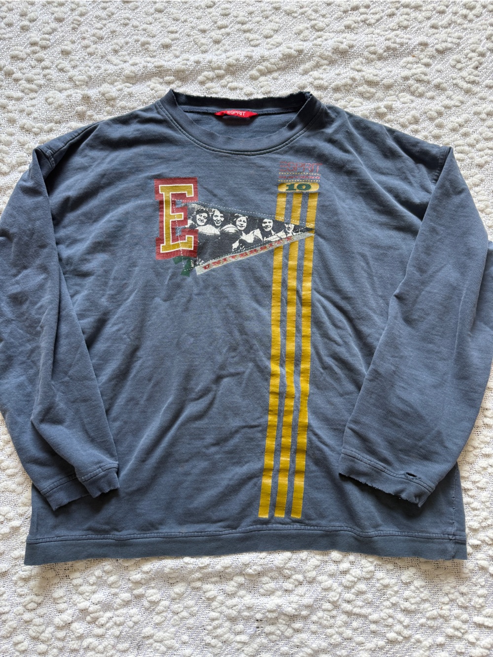 Esprit Blue Long-Sleeve Graphic Shirt with Yellow Stripes